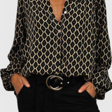 Jemima Blusa Botones Estampado Geométrico Algodón Premium