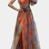 Amelie Vestido Maxi Un Hombro Estampado Artístico Exclusivo