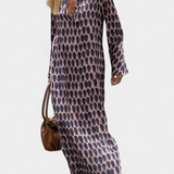 Brisa Vestido Largo Geométrico Exclusivo Con Escote En V