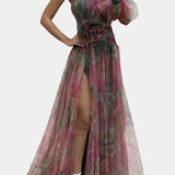 Amelie Vestido Maxi Un Hombro Estampado Artístico Exclusivo