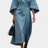 Micaela Vestido Midi Exclusivo Lux Mangas Lantern Cintura