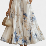 Elise Vestido Midi Chiffon Floral Plisado Edicion Limitada