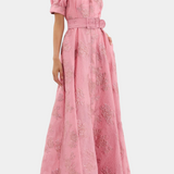Celestine Vestido Maxi Manga Abullonada Rosa Floral Privé