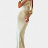 Hope Vestido Maxi Drapado un Hombro Elegante de Colección