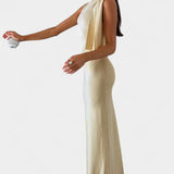 Hope Vestido Maxi Drapado un Hombro Elegante de Colección