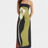 Laura Vestido Sin Tirantes Tejido Premium Floral Exclusivo