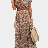 Anfisa Vestido Boho Verano Con Cinturón Escote V Exclusivo