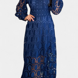 Jovie Vestido Midi Encaje Bordado Cuello Alto Privée