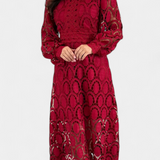 Jovie Vestido Midi Encaje Bordado Cuello Alto Privée
