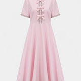 Linda Vestido Midi Acampanado Lazo Cristal Exclusivo
