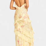 Fawn Vestido Maxi Con Volantes Florales Colección Exclusiva