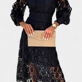 Jovie Vestido Midi Encaje Bordado Cuello Alto Privée