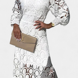 Jovie Vestido Midi Encaje Bordado Cuello Alto Privée