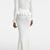 Prudence Conjunto Punto Refinado Cárdigan Falda Midi