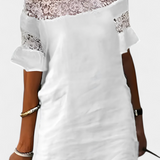 Karol Vestido Lino Con Encaje Cuello Barco Colección