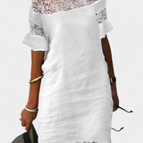 Karol Vestido Lino Con Encaje Cuello Barco Colección