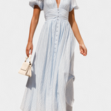 Mélia Vestido Maxi Seda Selecto Escote V Mangas Abullonadas