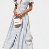 Mélia Vestido Maxi Seda Selecto Escote V Mangas Abullonadas