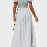 Mélia Vestido Maxi Seda Selecto Escote V Mangas Abullonadas