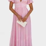 Mélia Vestido Maxi Seda Selecto Escote V Mangas Abullonadas