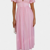 Mélia Vestido Maxi Seda Selecto Escote V Mangas Abullonadas