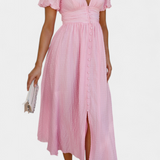 Mélia Vestido Maxi Seda Selecto Escote V Mangas Abullonadas