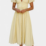 Mélia Vestido Maxi Seda Selecto Escote V Mangas Abullonadas