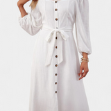 Leonor Vestido Hombros Descubiertos Botones Frontal Lazo