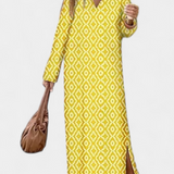 Brisa Vestido Largo Geométrico Exclusivo Con Escote En V