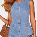 Ludovica Conjunto Denim Exclusivo Chaleco Ajustado Jeans