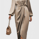 Giada Vestido Largo Seda Privada Escote V Abertura Lateral