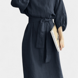 Krisbel Vestido De Lino Algodón Cintura Anudada Colección