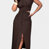 Griselda Vestido Midi Minimalista Cintura Abierta Exclusiva