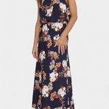 Lisa Vestido Maxi Floral Halter Cintura Elástica Exclusiva
