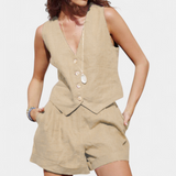 Jennifer Conjunto Chaleco Lux Pantalones Cortos Lino Algodón