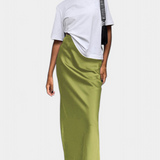 Fable Falda Maxi Utility Satin Negra Corte Fluido Exclusiva