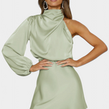 Mara Vestido Mini Drapado Un Hombro Colección Luxe Edición