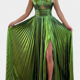Aikaterini Vestido Maxi Metálico Cuello Cruzado Edición