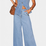 Ludovica Conjunto Denim Exclusivo Chaleco Ajustado Jeans