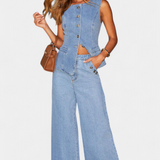 Ludovica Conjunto Denim Exclusivo Chaleco Ajustado Jeans