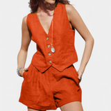 Jennifer Conjunto Chaleco Lux Pantalones Cortos Lino Algodón