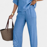 Natalia Conjunto De Lino Bordado Silueta Holgada Exclusivo