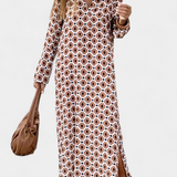 Brisa Vestido Largo Geométrico Exclusivo Con Escote En V