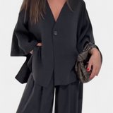 Eli Conjunto Oversize Top V Cuello Pantalón Luxe Exclusiva