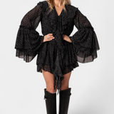 Alida Vestido Mini de Chifón con Lunares y Volantes Élite