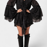 Alida Vestido Mini de Chifón con Lunares y Volantes Élite