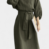 Krisbel Vestido De Lino Algodón Cintura Anudada Colección