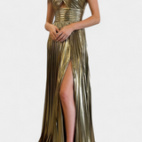 Aikaterini Vestido Maxi Metálico Cuello Cruzado Edición