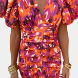 Wibia Vestido Estampado Seda Fruncido Mangas Volumen Vip