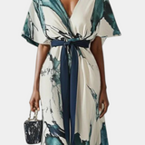 Maliyah Vestido Estampado Cintura Anudada Murciélago Único